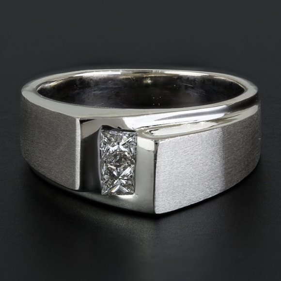 Men's Brushed 14k White Gold Princess Diamond Wedding / Anniversary Band Ring